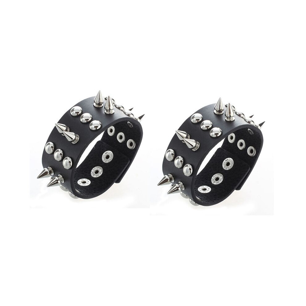 2X Metal Leather Men Bracelet With Spikes Studded Black 4711734605183
