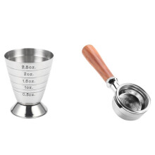 Measuring Shot Cup Ounce Jigger Bar Cocktail Drink Mixer with Coffee Bottomless Machine Wood Handle Filter for Welhome