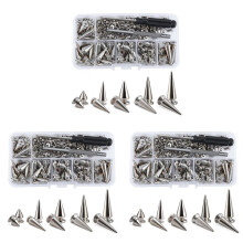 210 Sets Silver Mixed Shape Spikes and Studs Cone Croc Spikes Leather Rivet Kit for Clothing Shoes Belts DIY