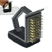 Grill Brush with Copper Wire Bristles and Right Angle Scraper for Deep BBQ Cleaning Outdoor Cooking