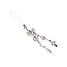 Sweet Bowknot Phone Chain Ornament Heart Beaded-number 3