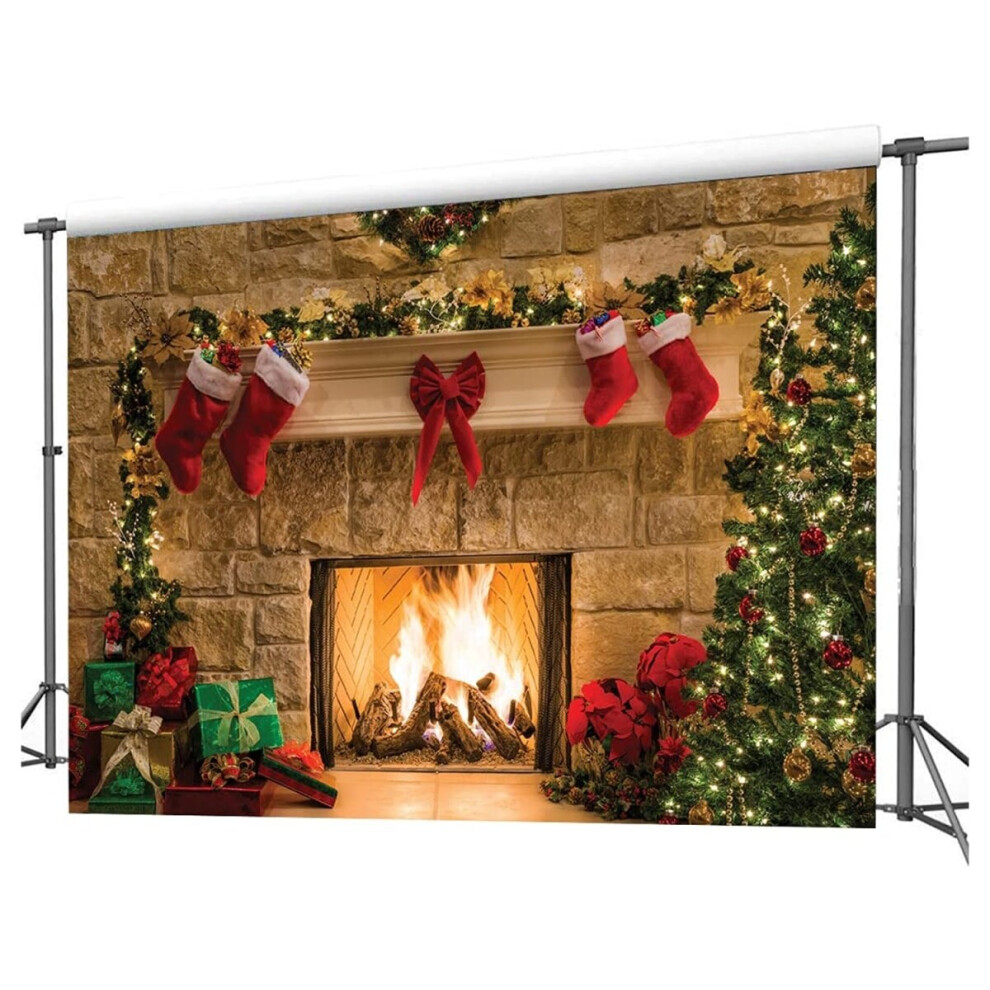 Festive Christmas Themed Fireplace Vinyl Photography Backdrop, High Quality Vibrant Color Clear Detail For Studio Prop And Customizable Decorations 9441426953777