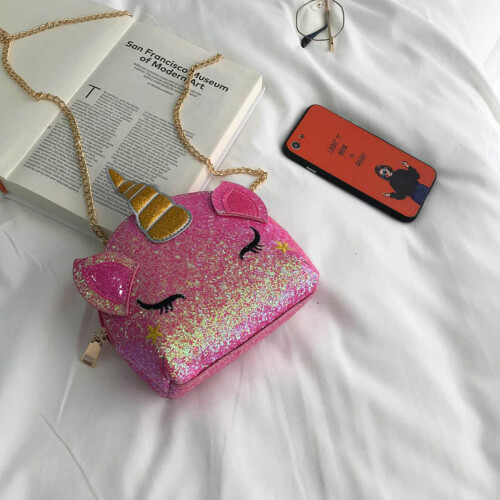 Φορητό μέγεθος Unicorn Sequin Glitter Crossbody τσάντα, λαμπερή τσάντα σε σχήμα κοχυλιού με 1