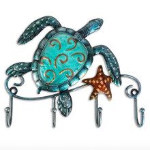 Gancho de pared de hierro fundido hecho a mano, diseño de tortuga marina, llavero de pared para decoración rústica de pared, fácil instalación,