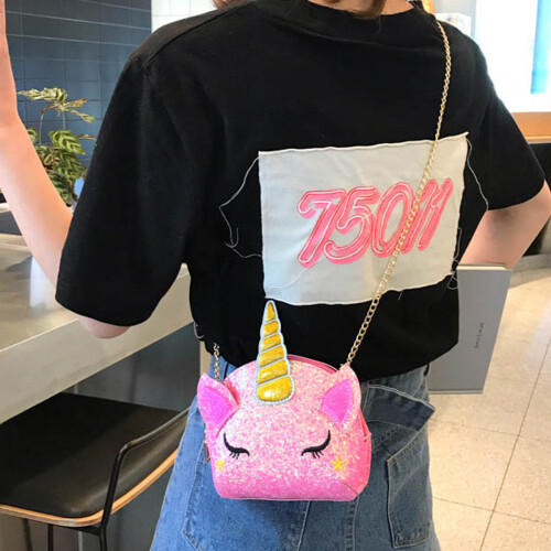 Φορητό μέγεθος Unicorn Sequin Glitter Crossbody τσάντα, λαμπερή τσάντα σε σχήμα κοχυλιού με 2