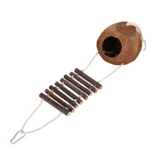Habitat para papagaios, casinha de coco suspensa com escada de corda e ganchos de metal, ninho de material natural para pequenos animais, estimula o
