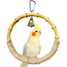 Bird Cage Swing Perch, Parrot Swing Feature Enrichment Hanging Toy, Durability Conure Swing with Natural Hemp Rope, Handmade Natural Bamboo Perch for
