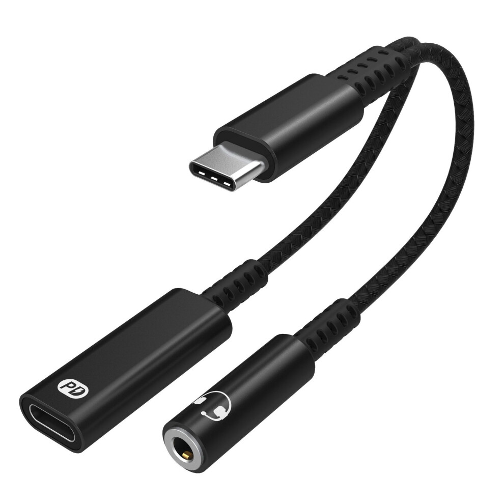 Usb C To 3.5Mm Headphone And Charger Adapter Black 7314280327652