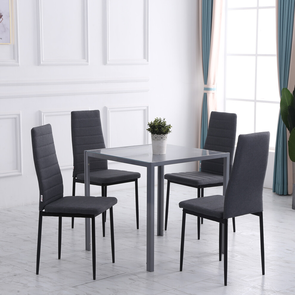 Homcom Dining Chairs Upholstered Fabric Accent Chairs With Metal Legs, Set Of 4