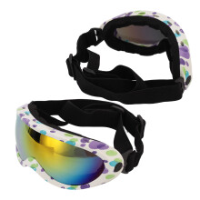 Occhiali da sole per cani con protezione UV, in PC e PVC, con lenti rosse, montatura bianca e viola, robusti occhiali da veterinario