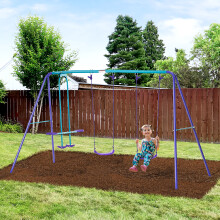 Outsunny Metal Swings Set w/ Seesaw, Adjustable Height, Purple