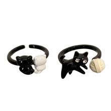 Set of 2 Black Cat Open Rings Women Fashion Couple Rings Wedding