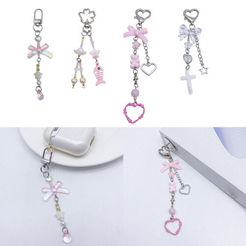 Sangle de téléphone portable, perles papillon, pendentif nœud-D 2