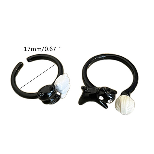 Set mit 2 offenen Ringen mit schwarzer Katze für Damen, modische 2