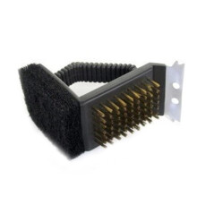 Heavy Duty BBQ Grill Brush with Brass Bristles and Scrub Pad for Porcelain and Cast Iron Cleaning