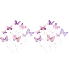 (Purple) Naievear 2 Sets Cake Toppers Butterfly Design Innovative Cake Decoration Polyester Realistic Butterfly Baking Insert Cards For Party Tw