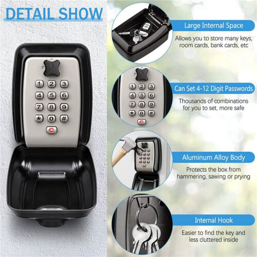 2X Key Box Wall Mounted Large Key Box Secure Waterproof Outdoor Key Box with 12 Code Rustproof Heavy Duty Key 2