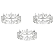 3X Royal King Crown for Men - Metal Prince Crowns and Tiaras, Full Round Birthday Party Hats,Medieval (Silver Colour)
