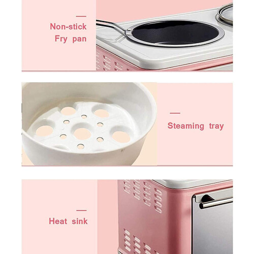 5L Multifunction Mini Oven with Timer, 1200W Countertop Breakfast Maker for Small Kitchen, Pink 2
