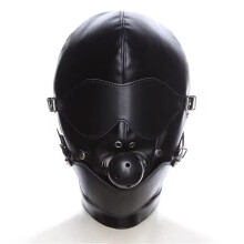 BDSM Bondage PU Full Head Cover Mask with Oral Stopper Ball for SM Fetish Adult Games Leather Sex Toys