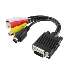 VGA to TV Adapter Cable with Dual Video Output SVideo RCA for Laptop Desktop TVOut