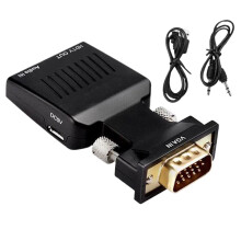 VGA To HD Converter VGA Male To HD Adapter Plug And Play 3.5mm Audio Cable 1080P Output For Projector And Home Theater