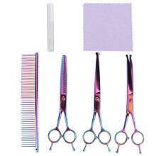 Kit de tosa para animais de estimação com tesoura de lâmina afiada, tesoura curva e tesoura reta, 3 peças, em uma bolsa de couro PU para