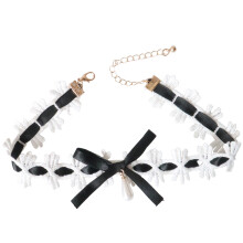 Cute Collar Necklace with Ribbon Lace Decoration Bowknot-Black
