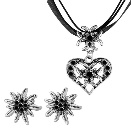 Edelweiss collier boucles d'oreilles ensemble pendentif-Noir