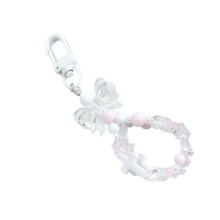 Porte-clés à breloques en perles croisées avec nœud-Rose