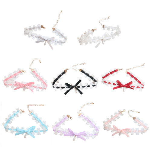 Halsband mit Schleife, Spitze, Halskette,-Schwarz 1