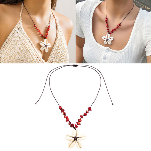 Collier pendentif fleur de coquillage, chaîne de clavicule, ras 1