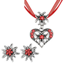 Boucles d'oreilles en forme de cœur, pendentif, collier,-Rouge