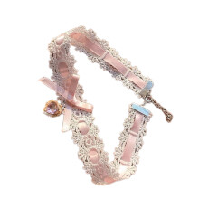 Modische Halskette mit Schleife, Herz-Anhänger, stilvolle-Rosa