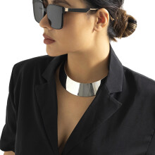 Collier en métal lisse, large et exagéré, ornement de-Argent
