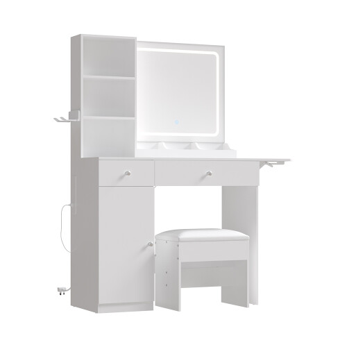 Living And Home LED Illuminated Mirror Dressing Table Stool Set with Power Strip 2