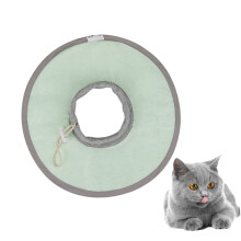 Lightweight Breathable Cat Recovery Collar Elizabethan Collar Green Adjustable Size Durable Fabric for Post-Surgery Use