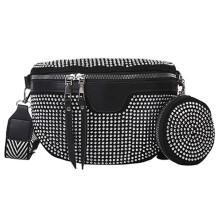 Bolsa de cintura elegante com strass, alça de ombro ajustável, em couro, para mulheres que brilham (prateada)