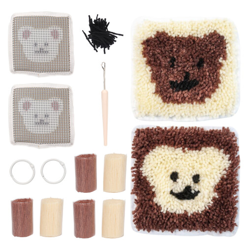Latch Hook Home Decor Kit Cup Coaster DIY Set with Bear Pattern 6 inches