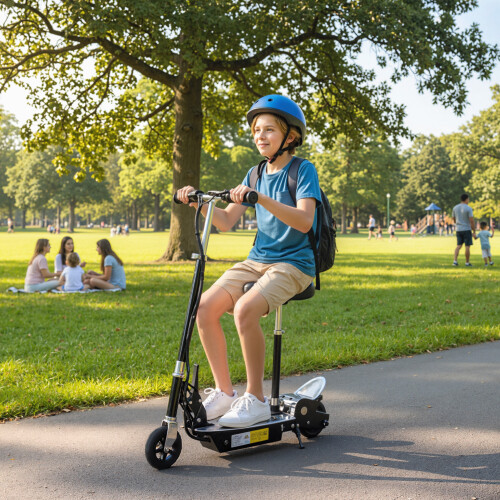Homcom HOMCOM Foldable Powered Scooter with Adjustable Seat, Brake, Black