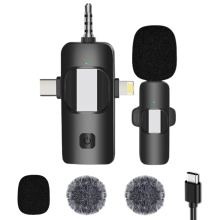 Receptor universal In1 para iPhone e Android, microfone de lapela sem fio com cancelamento de ruído inteligente e transmissão de longa distância