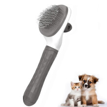 Cat Brush For Cats And Dogs Round Head Grooming Brush With Cleaning Button Grey Removes Loose Undercoat Tangled Hair