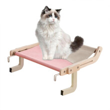 Cat Window Pole - Cotton Linen Cat Hammock Bed for Windowsill, Space Saving Pink Cat Seat for Bedside, Drawer, Cabinet