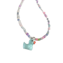 Collier de perles avec pendentif en forme de canard, Style-Bleu