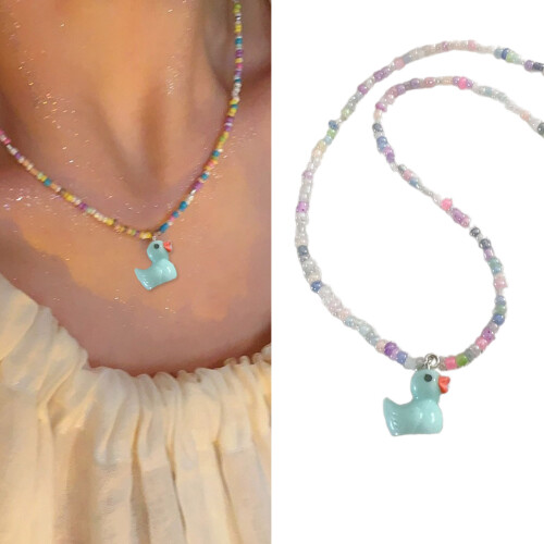 Collier de perles avec pendentif en forme de canard, Style-Bleu 2