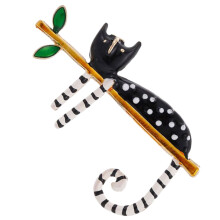 White Cat Lapel Pin for Women Lazy Cat Tree Pin Exquisite-Black