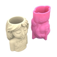 Cute Girls Pen Holder Flower Pot Silicone Mold DIY Gypsum