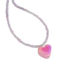 Fashion Heart Pendant Necklace Dopamine Jewelry Beads-Pink