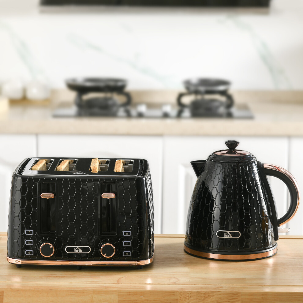 Homcom 1.7L Kettle And Toaster Set With Defrost Reheat And Crumb Tray Black