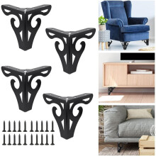 Metal Furniture Legs with Floral Cutout Detail, Modern Triangle Couch Feet for Sofa Table Cabinet Enhancement, Artistic Metal Sofa Legs with Non-Slip